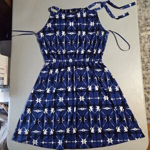 Banana Republic Blue & White Print Halter Dress M Petite Work Coastal Vacation